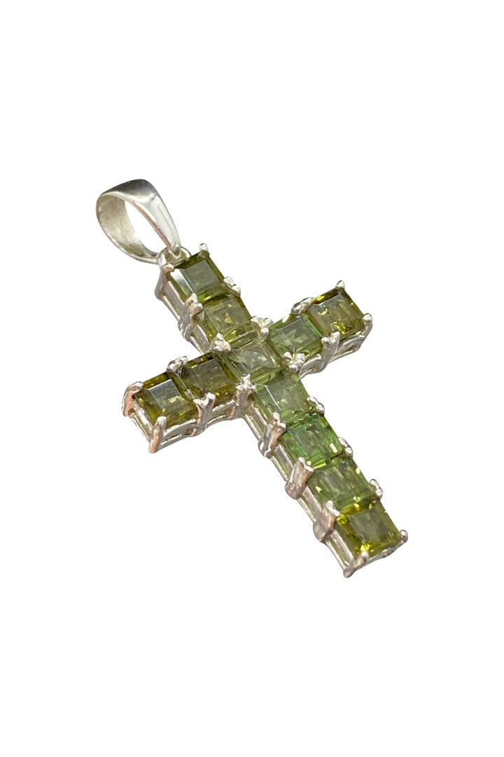 Moldavite Sterling Silver Cross Pendant ~ Transformational Stone (399484)