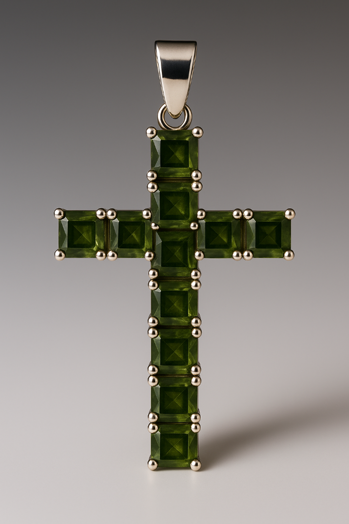 Moldavite Sterling Silver Cross Pendant ~ Transformational Stone (399484)