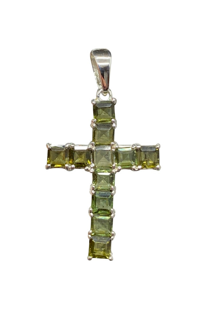 Moldavite Sterling Silver Cross Pendant ~ Transformational Stone (399484)