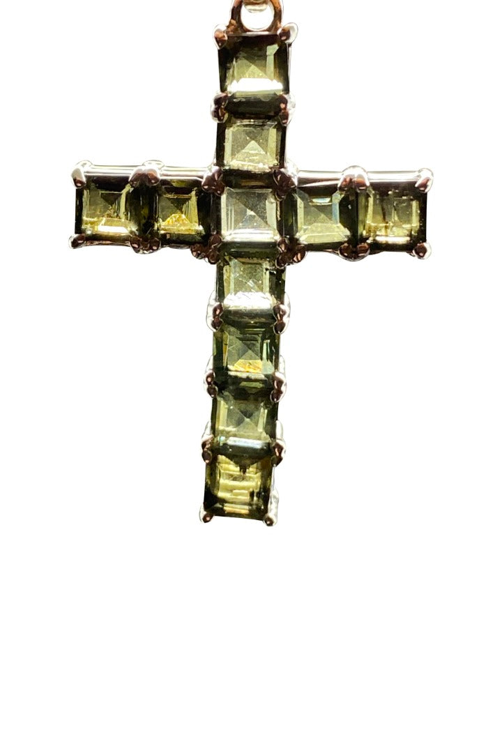 Moldavite Sterling Silver Cross Pendant ~ Transformational Stone (399484)