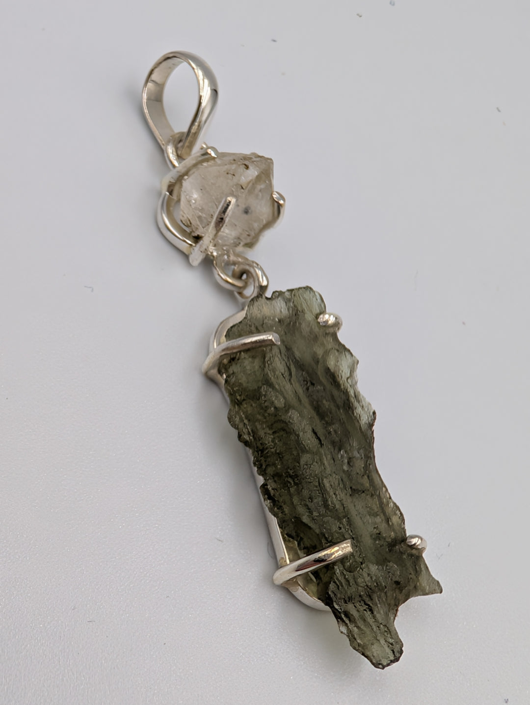 Moldavite Herkimer Diamond Sterling Silver Pendant  ( MHR )
