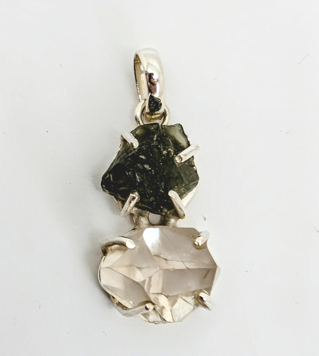 Moldavite & Herkimer Diamond Sterling Silver Pendant