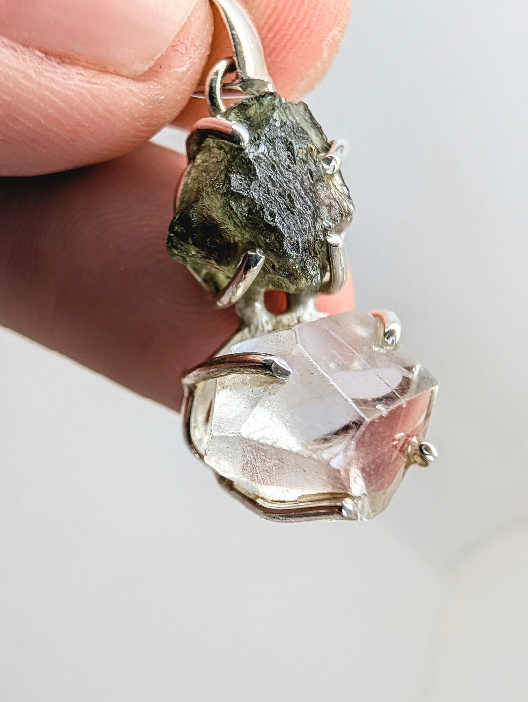 Moldavite & Herkimer Diamond Sterling Silver Pendant