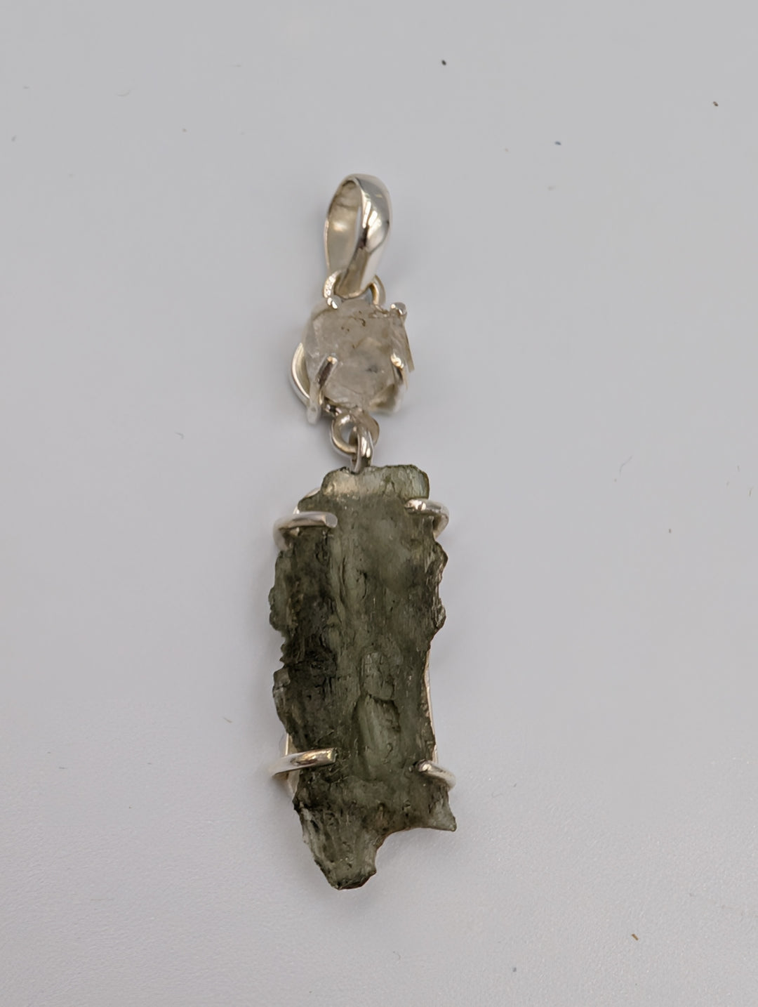 Moldavite Herkimer Diamond Sterling Silver Pendant  ( MHR )