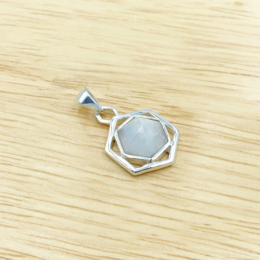 Rainbow Moonstone Hexagon Sterling Silver Pendant ( 442098 )
