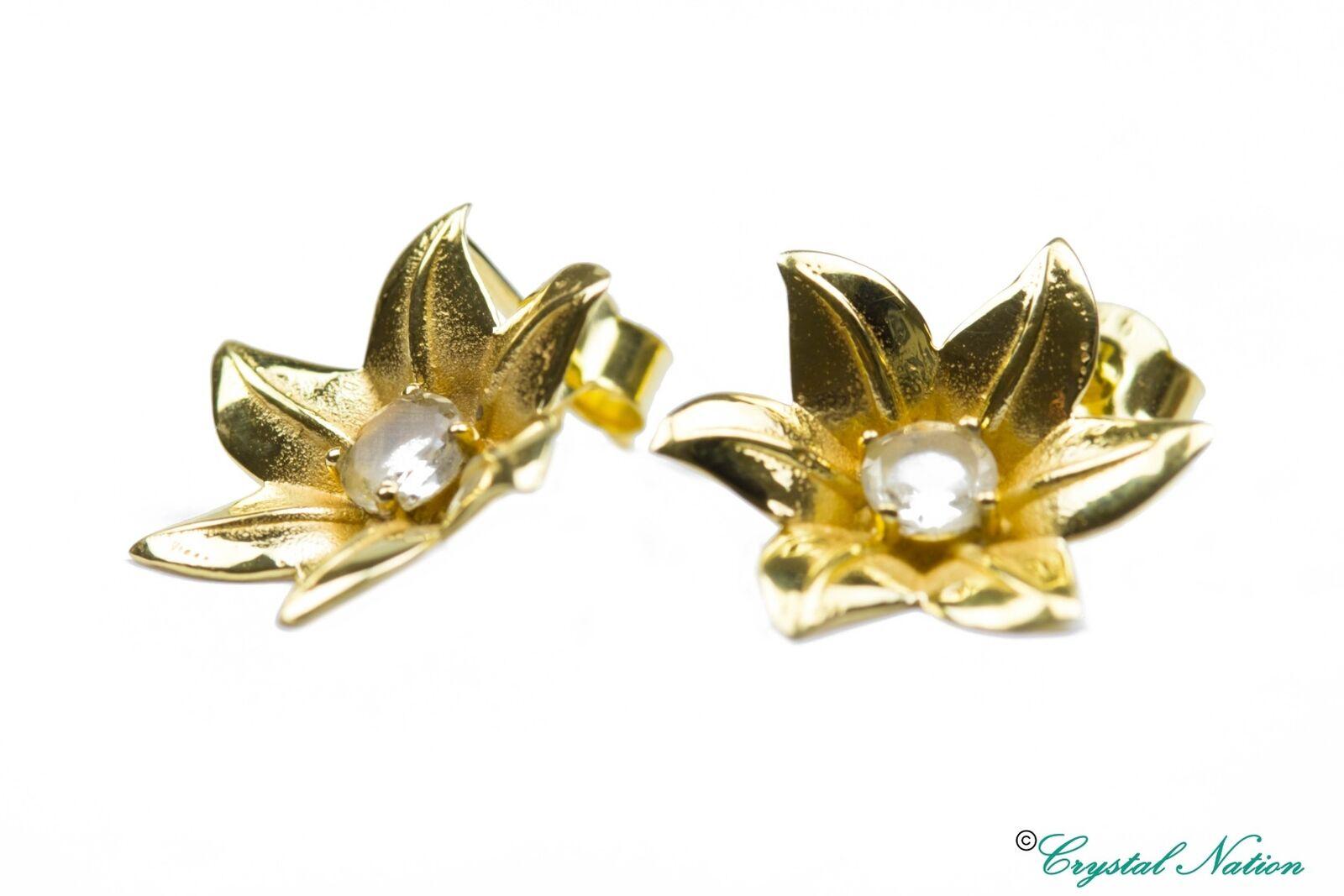 Libyan Desert Glass 9 Carat Gold Flower Earrings ~ (541678)