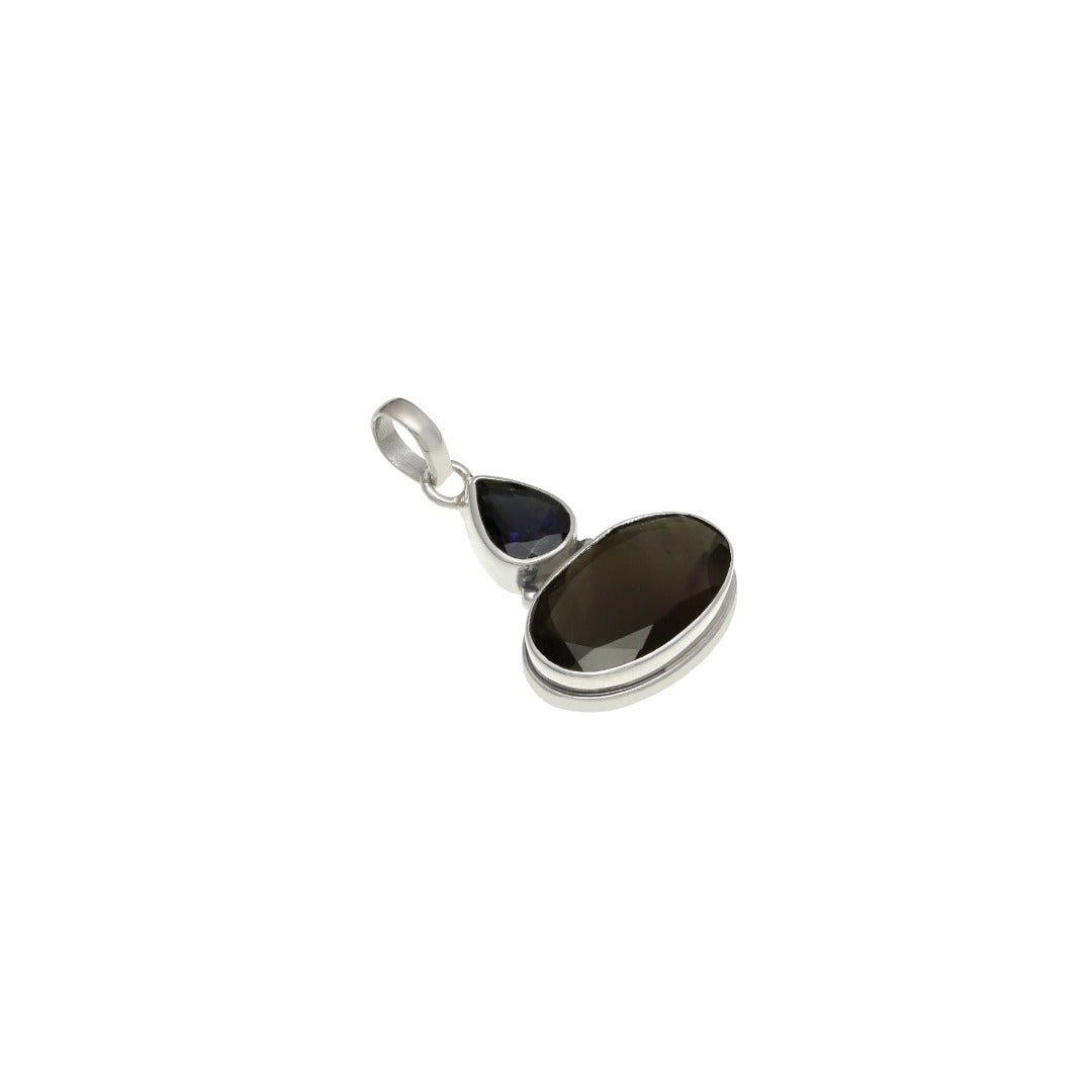 Cintamani Blue Sapphire Faceted Sterling Silver Pendant ( 20124 )