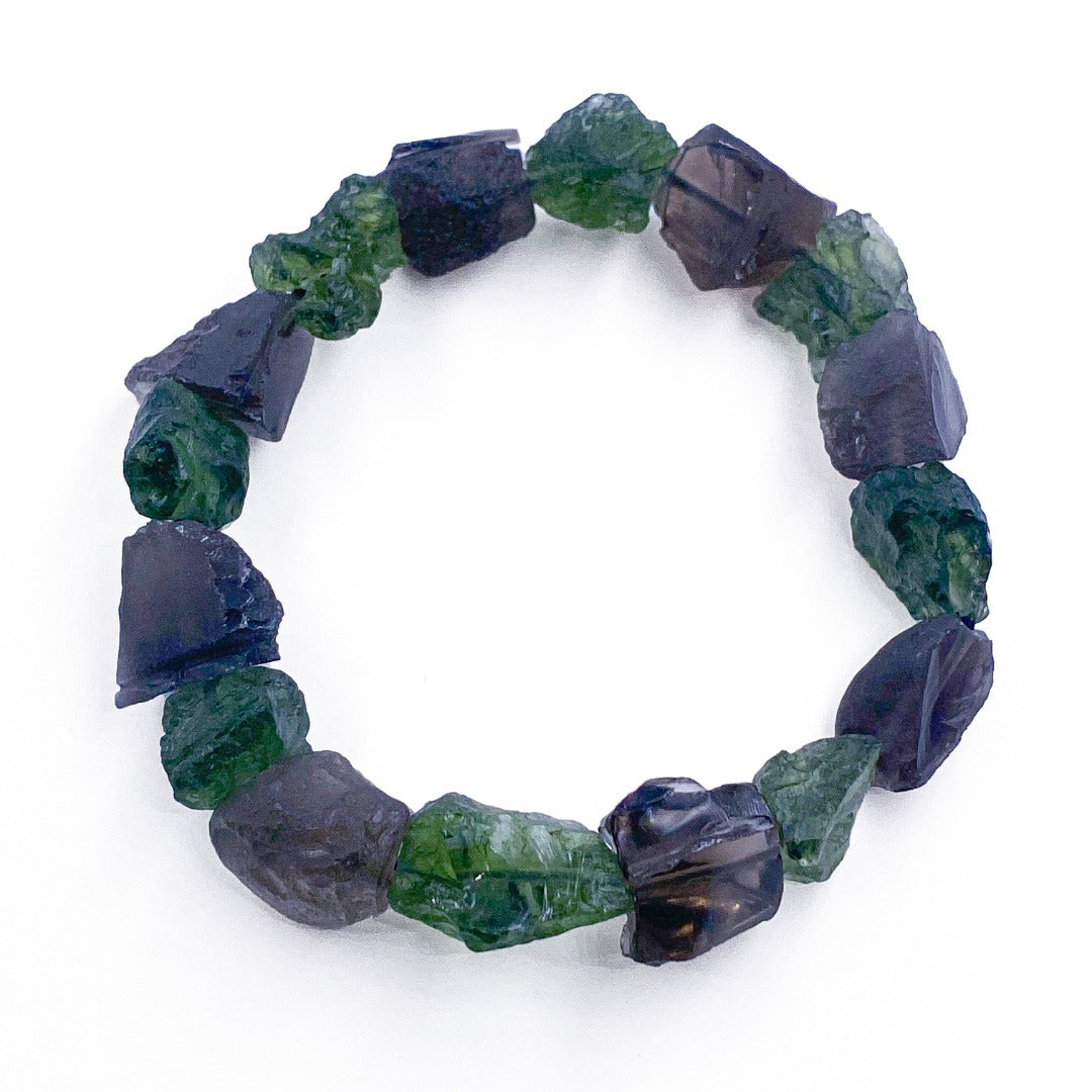 Moldavite Cintamani Tektite Bracelet 7 Inch ( 474006 )