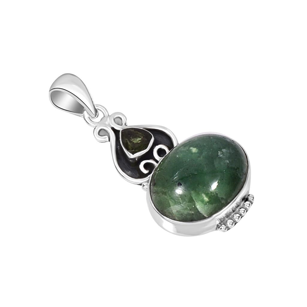 Moldavite Emerald Sterling Silver Pendant  ( P85 )