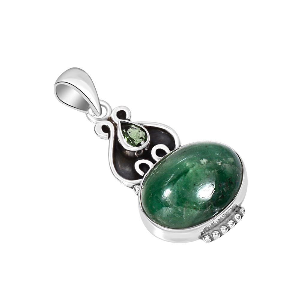 Moldavite Emerald Sterling Silver Pendant  ( P122 )