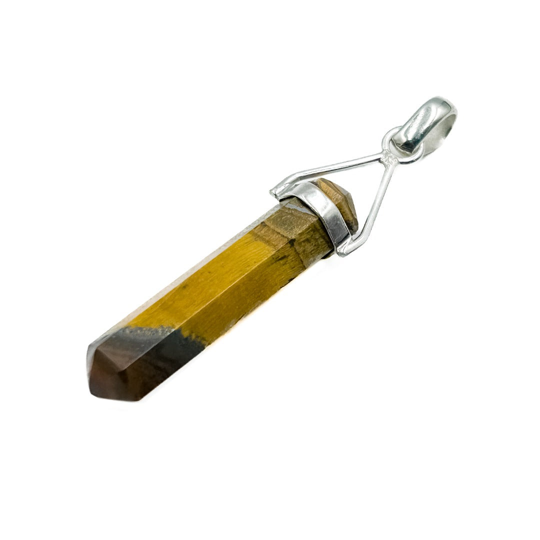 Tigers Eye Crystal Point Sterling Silver Pendant ( 850621 )
