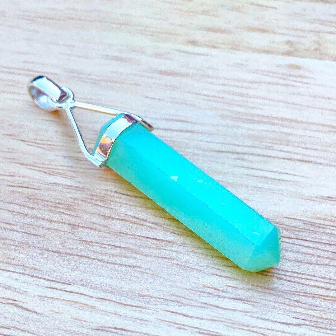 Chrysoprase Crystal Point Sterling Silver Pendant ( 823381 )