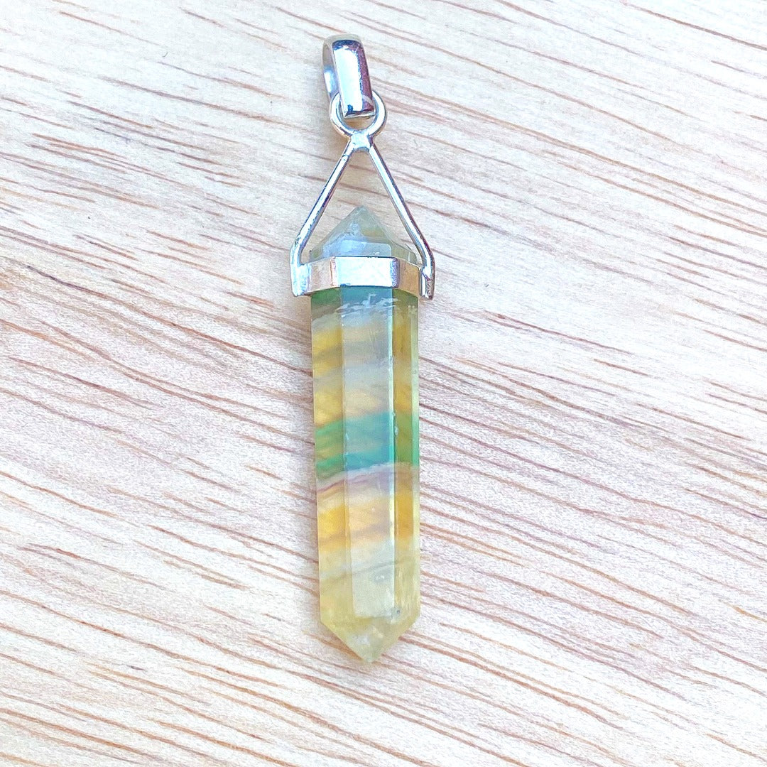 Fluorite Crystal Point Sterling Silver Pendant ( 387387 )