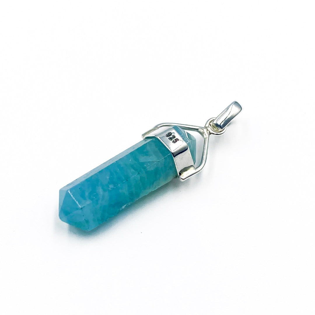 Aquamarine Crystal Point Sterling Silver Pendant ( 730078 )