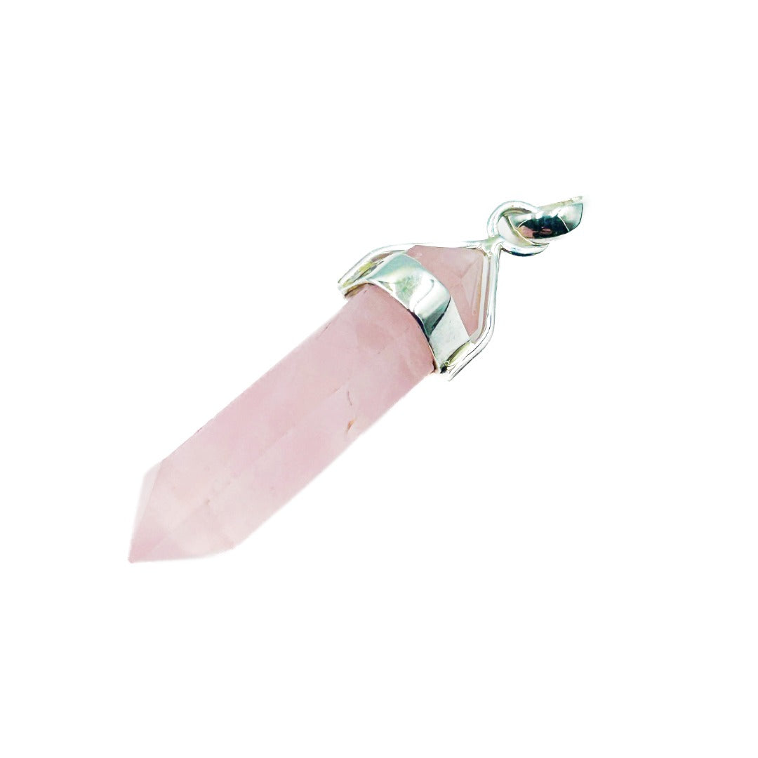 Rose Quartz Crystal Point Sterling Silver Pendant ( 459920 )