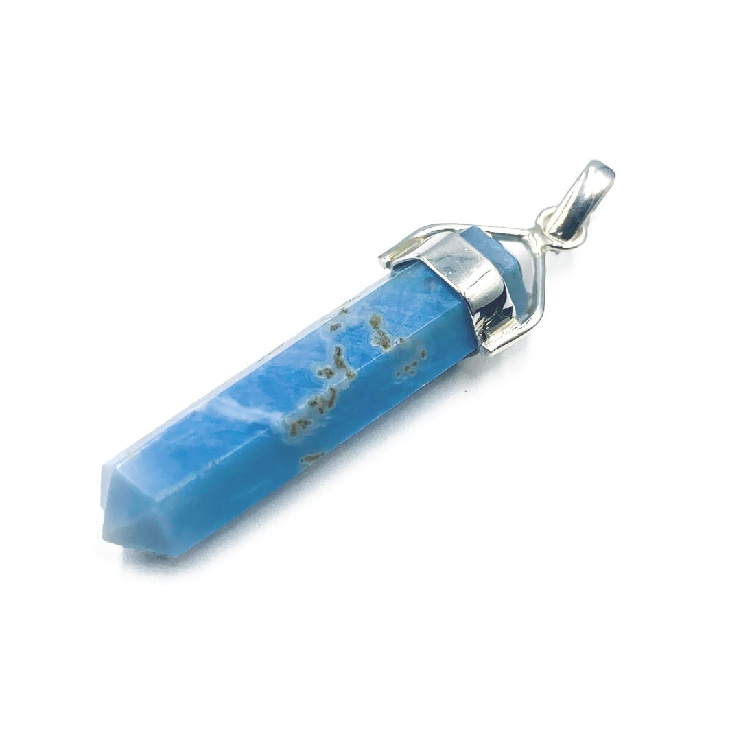 Blue Opal Crystal Point Sterling Silver Pendant ( 65956 )
