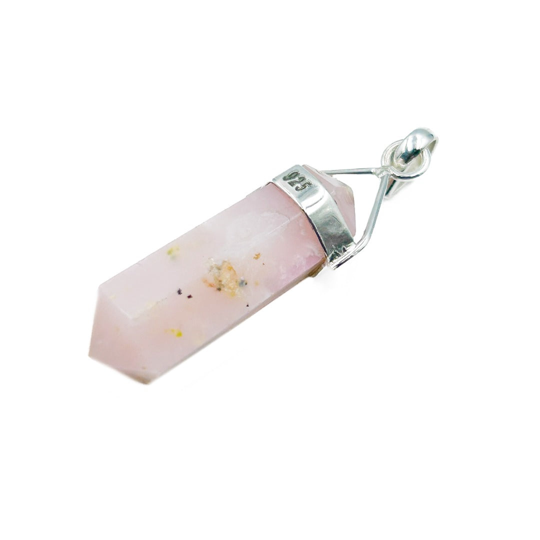 Pink Opal Crystal Point Sterling Silver Pendant ( 436158 )